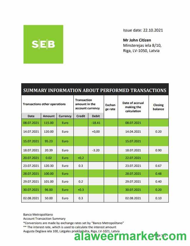 Latvia SEB Bank statement